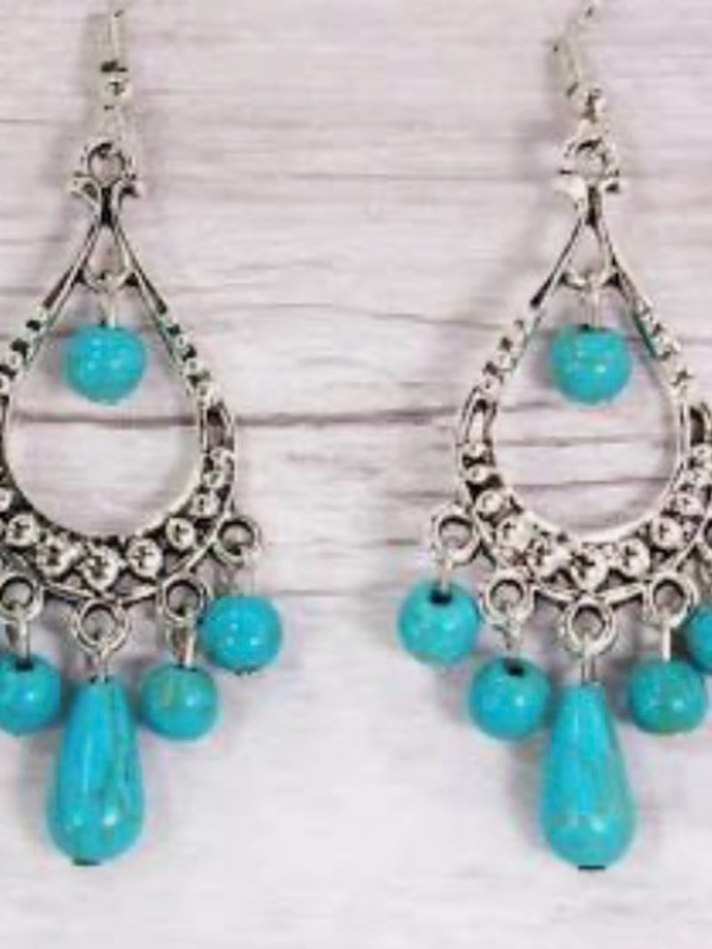 Filigree Drop Dangle Earrings with Turquoise Beads - Jewelry